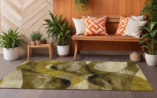 8' Runner Coffee Abstract Washable Non Skid Indoor Outdoor Runner Rug