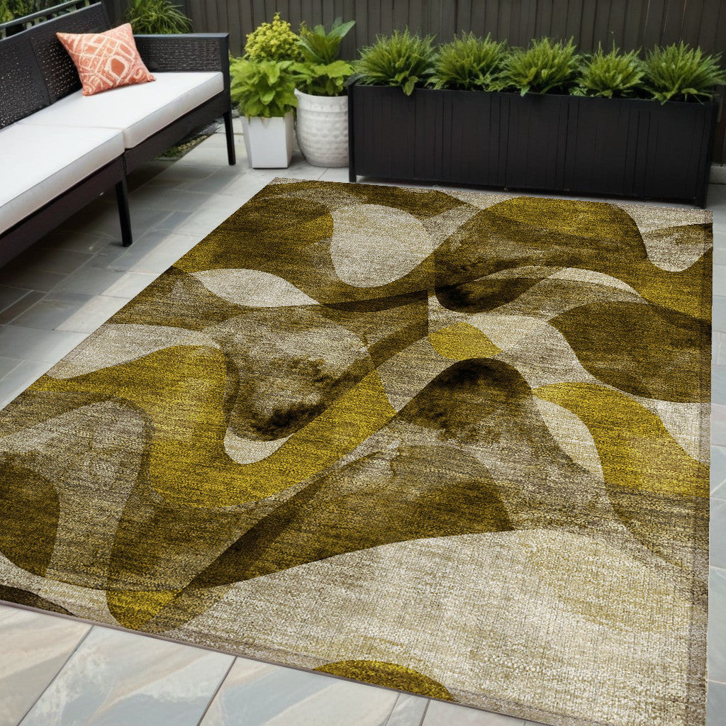 5' X 8' Coffee Abstract Washable Non Skid Indoor Outdoor Area Rug