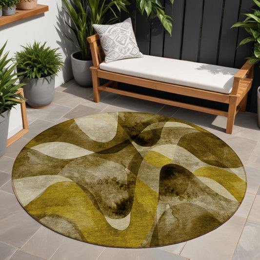 8' Round Coffee Round Abstract Washable Non Skid Indoor Outdoor Area Rug