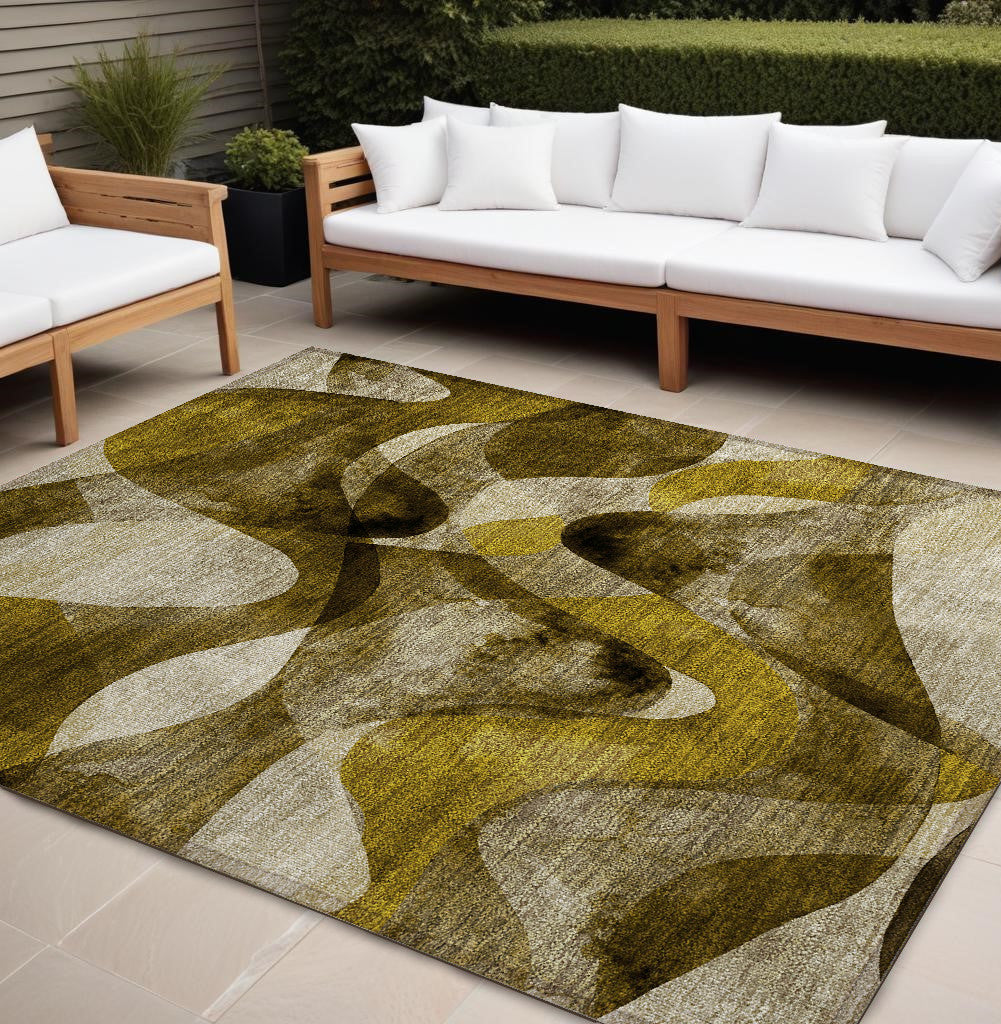 8' X 10' Coffee Abstract Washable Non Skid Indoor Outdoor Area Rug