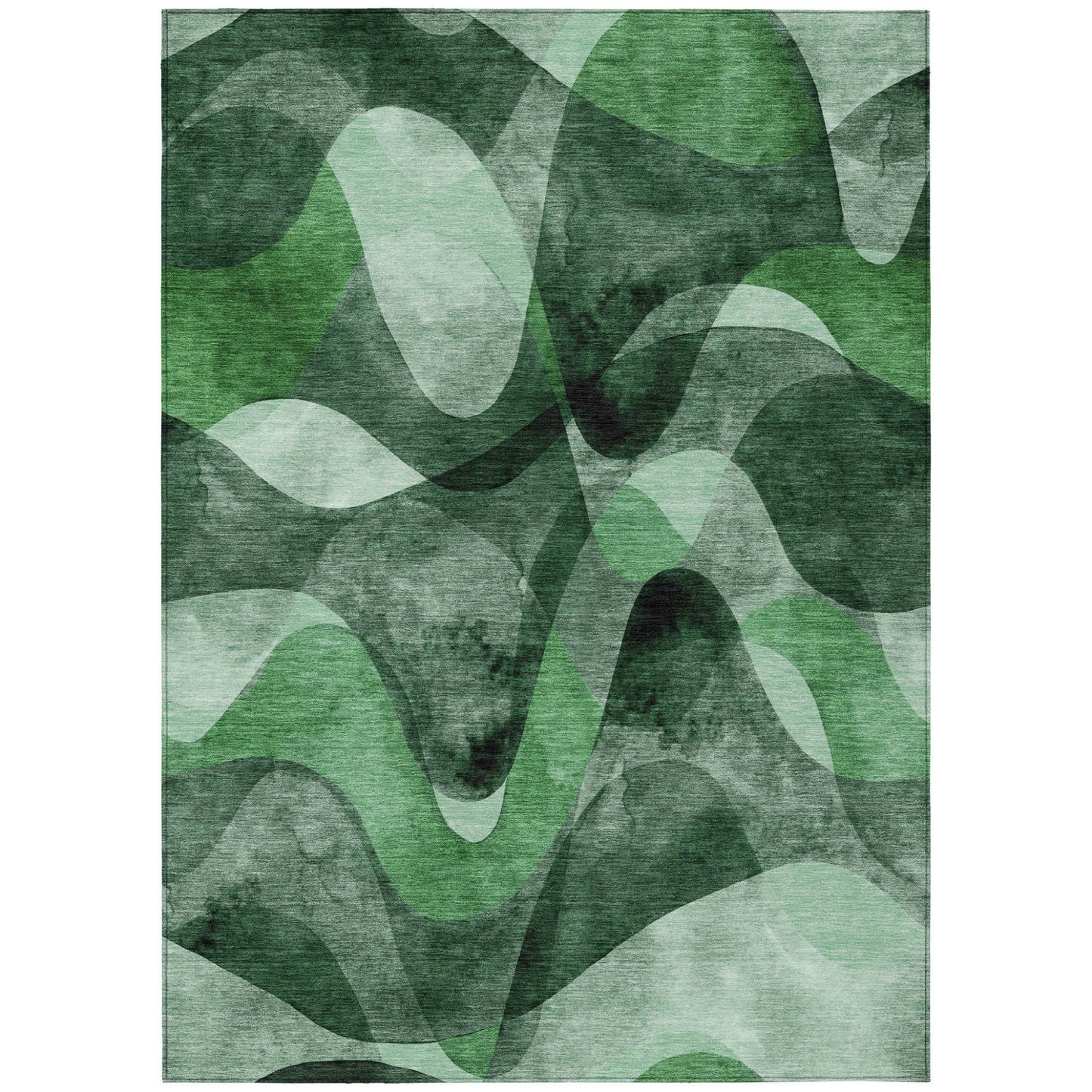 9' X 12' Fern Green Abstract Washable Non Skid Indoor Outdoor Area Rug