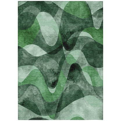 9' X 12' Fern Green Abstract Washable Non Skid Indoor Outdoor Area Rug