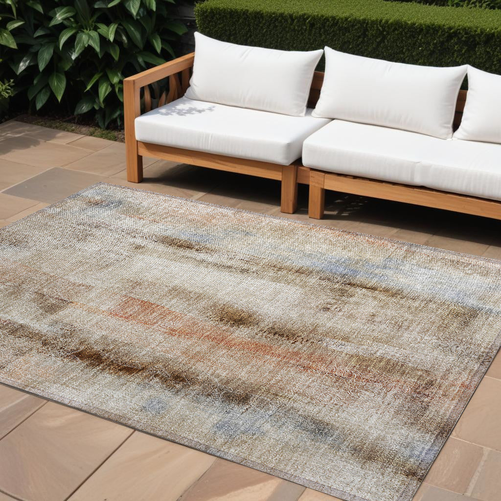 9' X 12' Beige and Brown Washable Non Skid Indoor Outdoor Area Rug