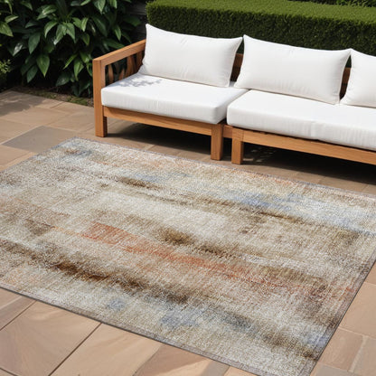 9' X 12' Beige and Brown Washable Non Skid Indoor Outdoor Area Rug