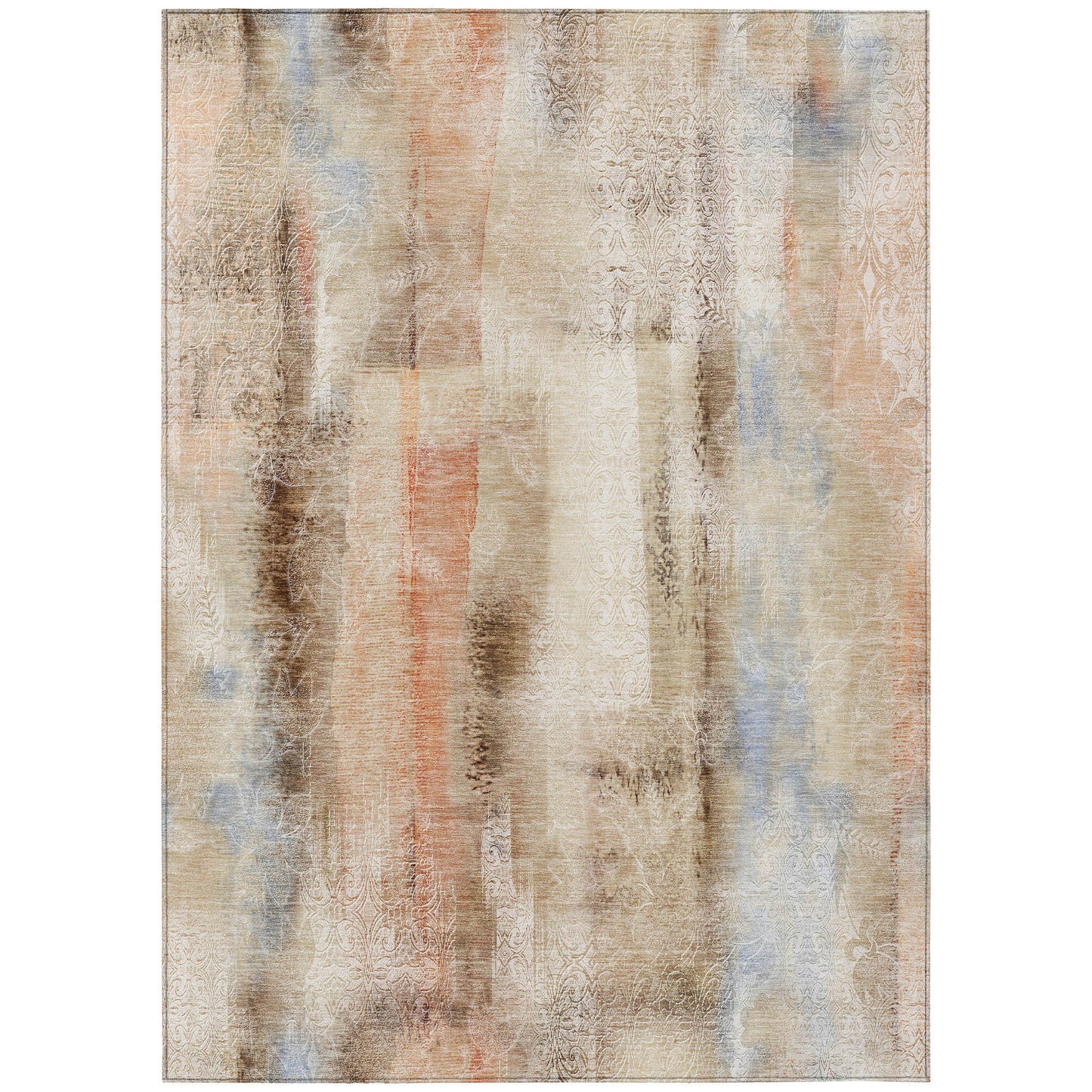 9' X 12' Beige and Brown Washable Non Skid Indoor Outdoor Area Rug