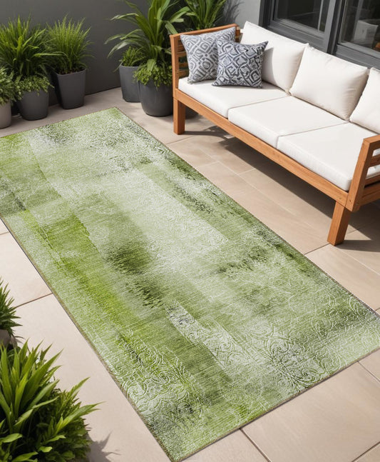 8' Runner Sage Washable Non Skid Indoor Outdoor Runner Rug