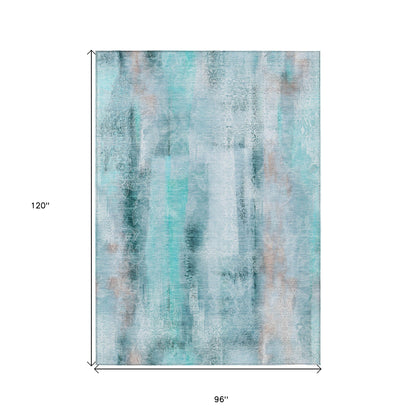 8' X 10' Teal Washable Non Skid Indoor Outdoor Area Rug