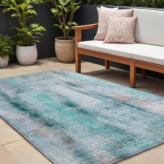 8' X 10' Teal Washable Non Skid Indoor Outdoor Area Rug