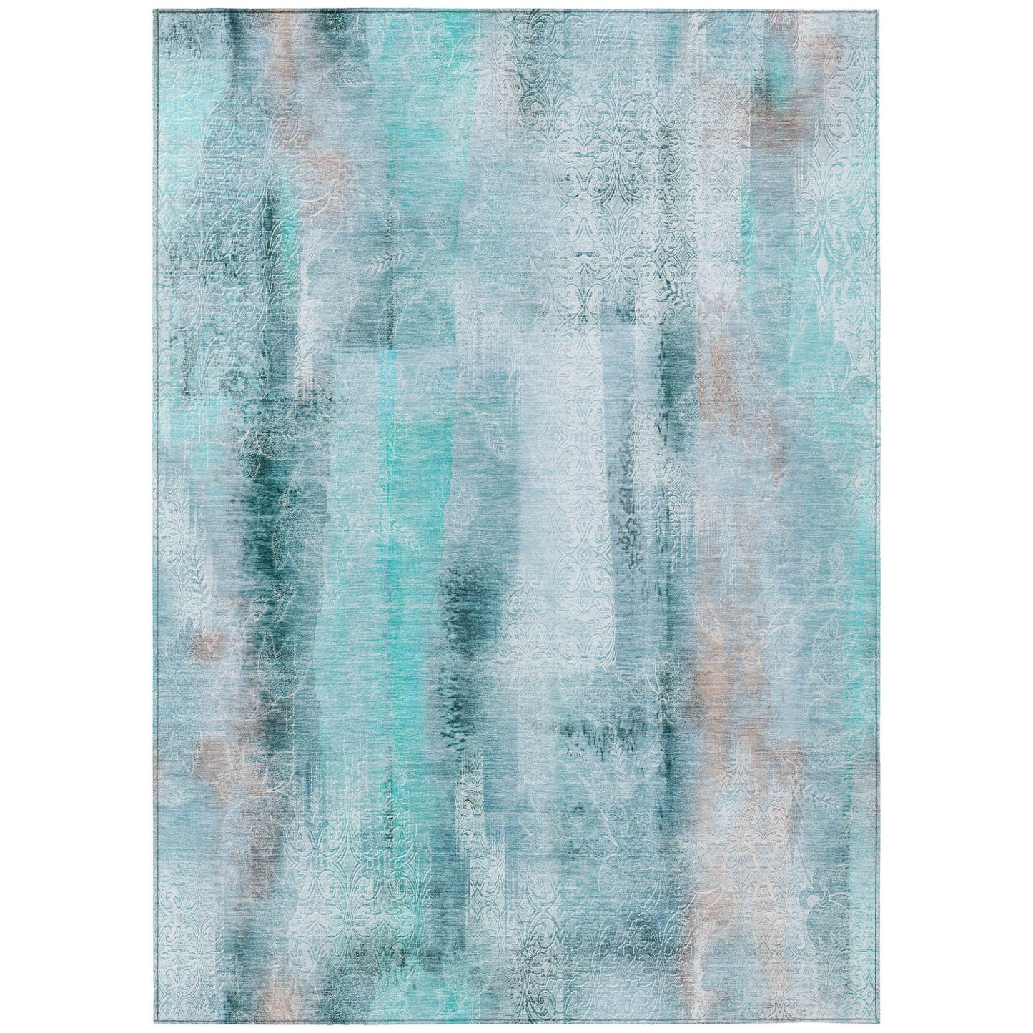 8' X 10' Teal Washable Non Skid Indoor Outdoor Area Rug