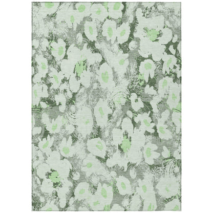 8' X 10' Artichoke Green Floral Washable Non Skid Indoor Outdoor Area Rug