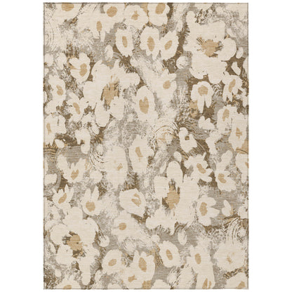 8' X 10' Khaki Floral Washable Non Skid Indoor Outdoor Area Rug