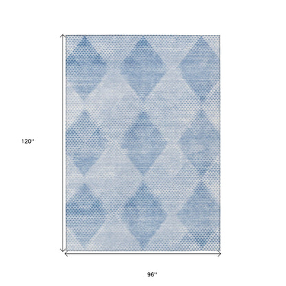 8' X 10' Blue Geometric Washable Non Skid Indoor Outdoor Area Rug