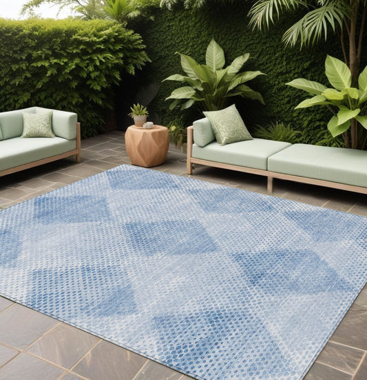 8' X 10' Blue Geometric Washable Non Skid Indoor Outdoor Area Rug