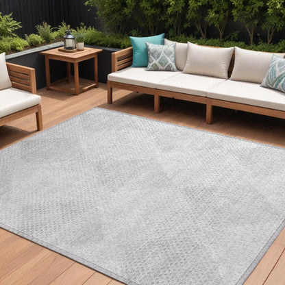 9' X 12' Ivory Geometric Washable Non Skid Indoor Outdoor Area Rug