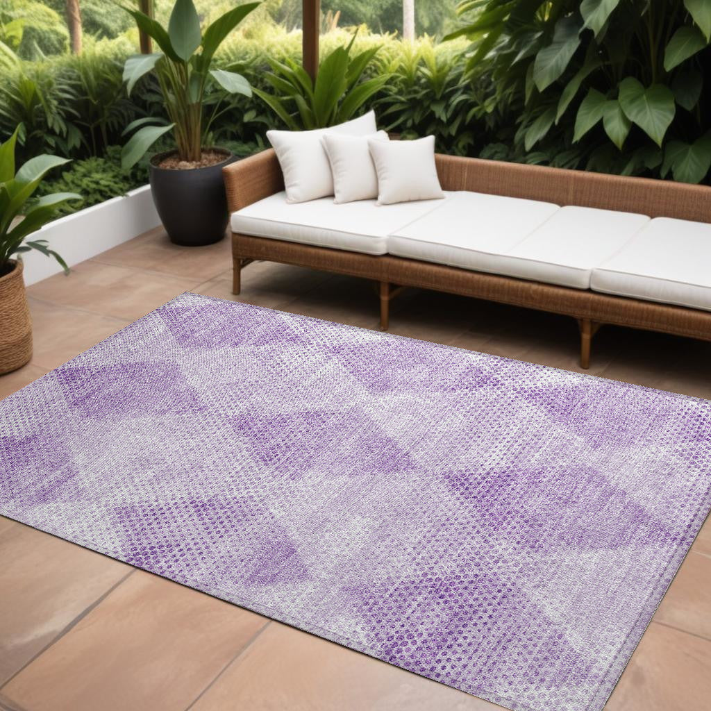 8' X 10' Lavender Geometric Washable Non Skid Indoor Outdoor Area Rug