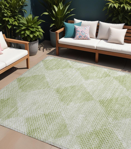 8' X 10' Mint Green Geometric Washable Non Skid Indoor Outdoor Area Rug