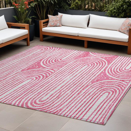 8' X 10' Blush Abstract Washable Non Skid Indoor Outdoor Area Rug