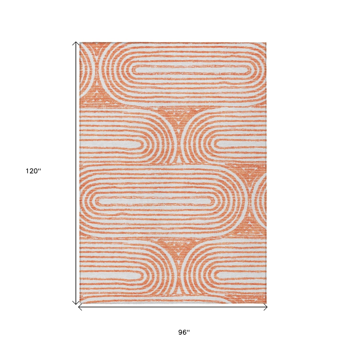 8' X 10' Orange and Ivory Abstract Washable Non Skid Indoor Outdoor Area Rug