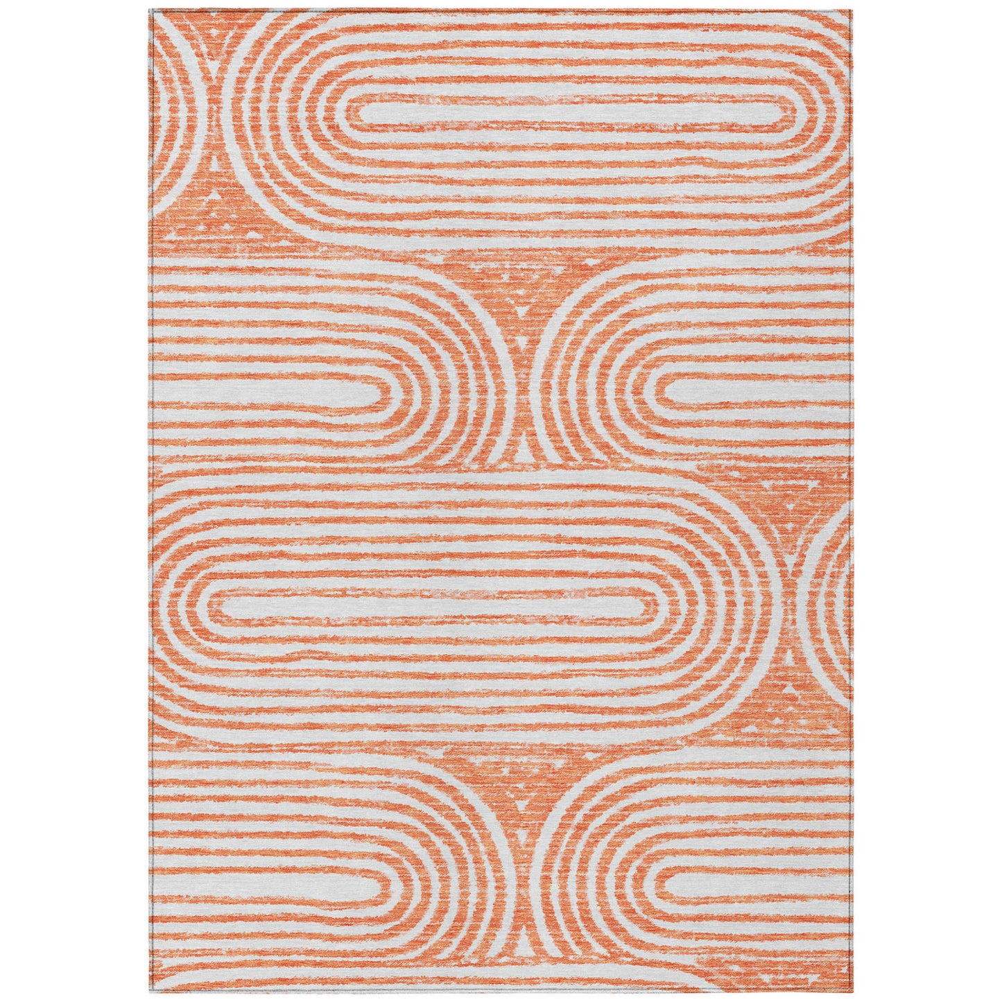 8' X 10' Orange and Ivory Abstract Washable Non Skid Indoor Outdoor Area Rug