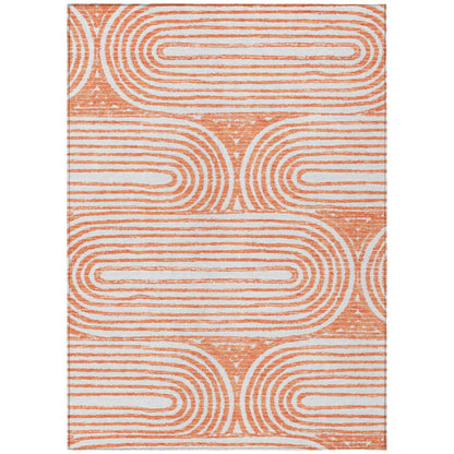 8' X 10' Orange and Ivory Abstract Washable Non Skid Indoor Outdoor Area Rug