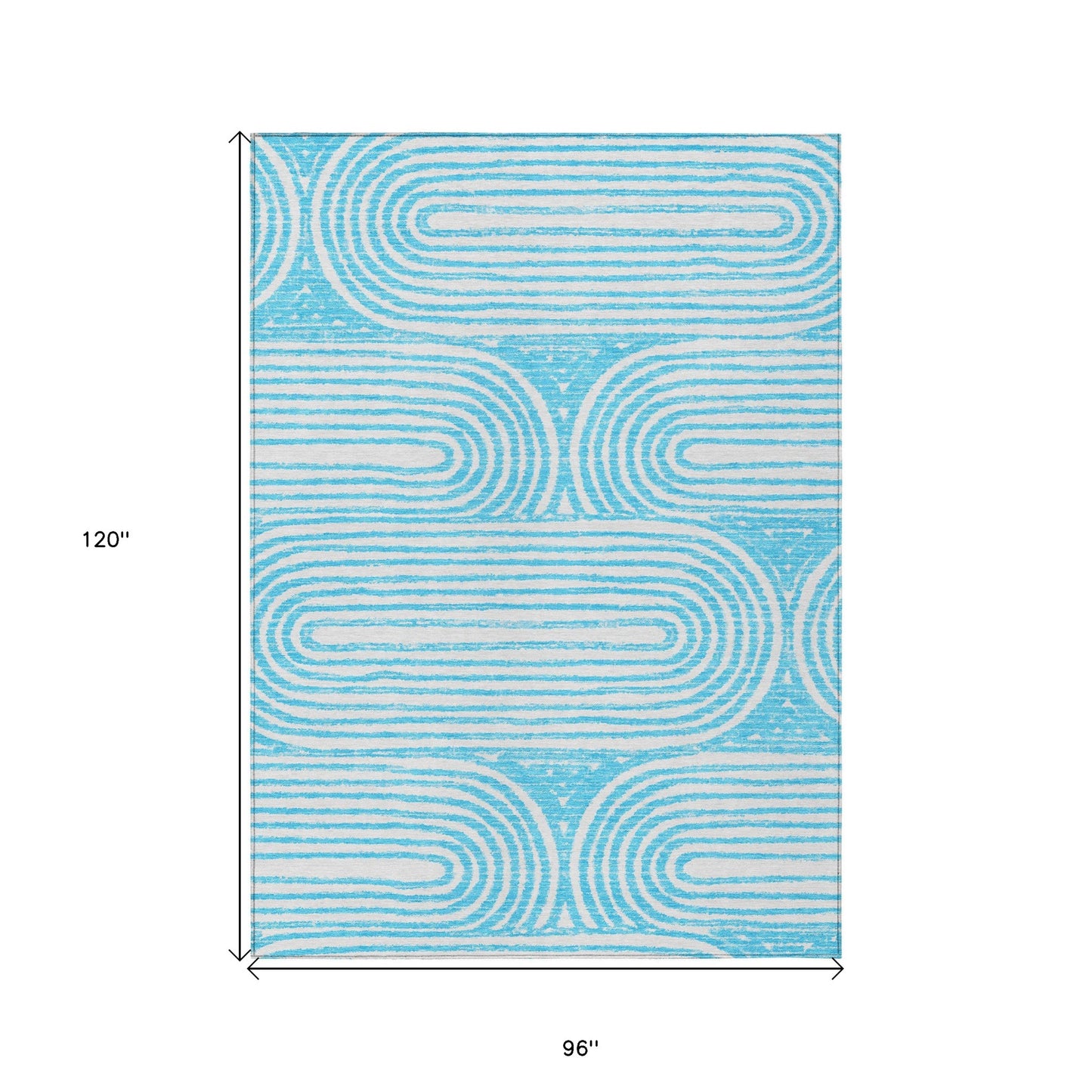 8' X 10' Teal and White Abstract Washable Non Skid Indoor Outdoor Area Rug