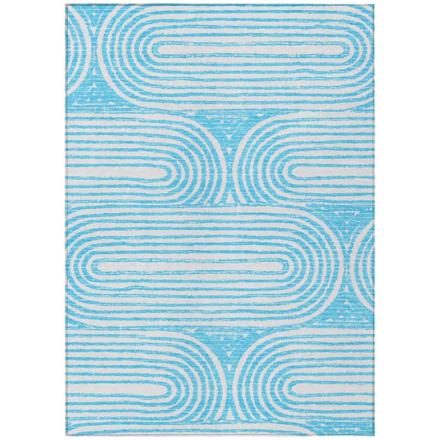 8' X 10' Teal and White Abstract Washable Non Skid Indoor Outdoor Area Rug