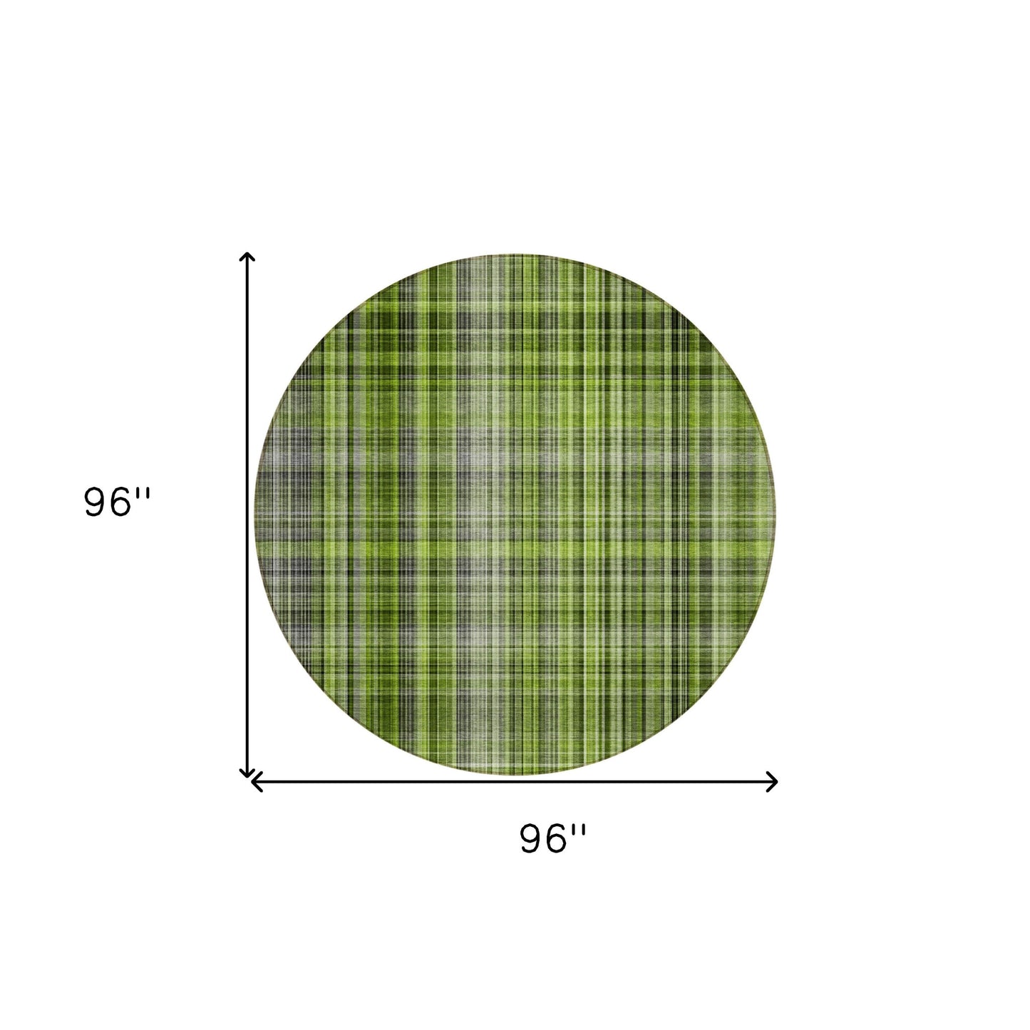 8' X 8' Green Black and Gray Round Plaid Washable Non Skid Indoor Outdoor Area Rug