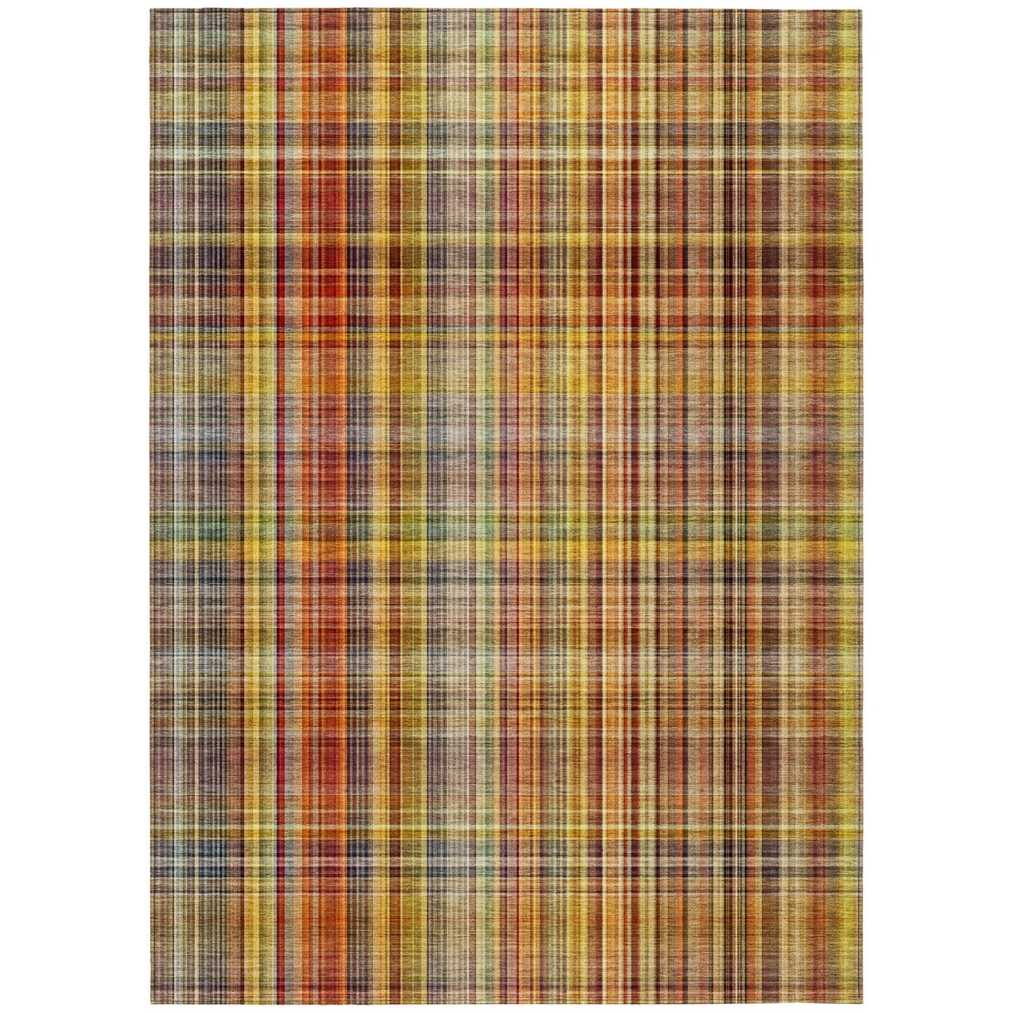 8' X 10' Orange Plaid Washable Non Skid Indoor Outdoor Area Rug