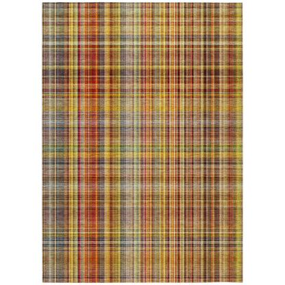 8' X 10' Orange Plaid Washable Non Skid Indoor Outdoor Area Rug