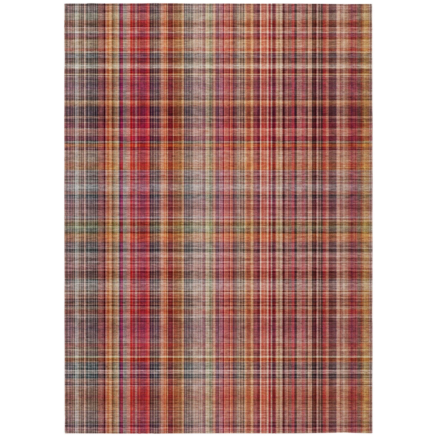 8' X 10' Red Plaid Washable Non Skid Indoor Outdoor Area Rug