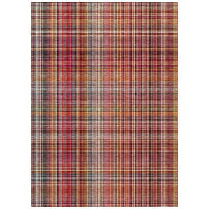 8' X 10' Red Plaid Washable Non Skid Indoor Outdoor Area Rug