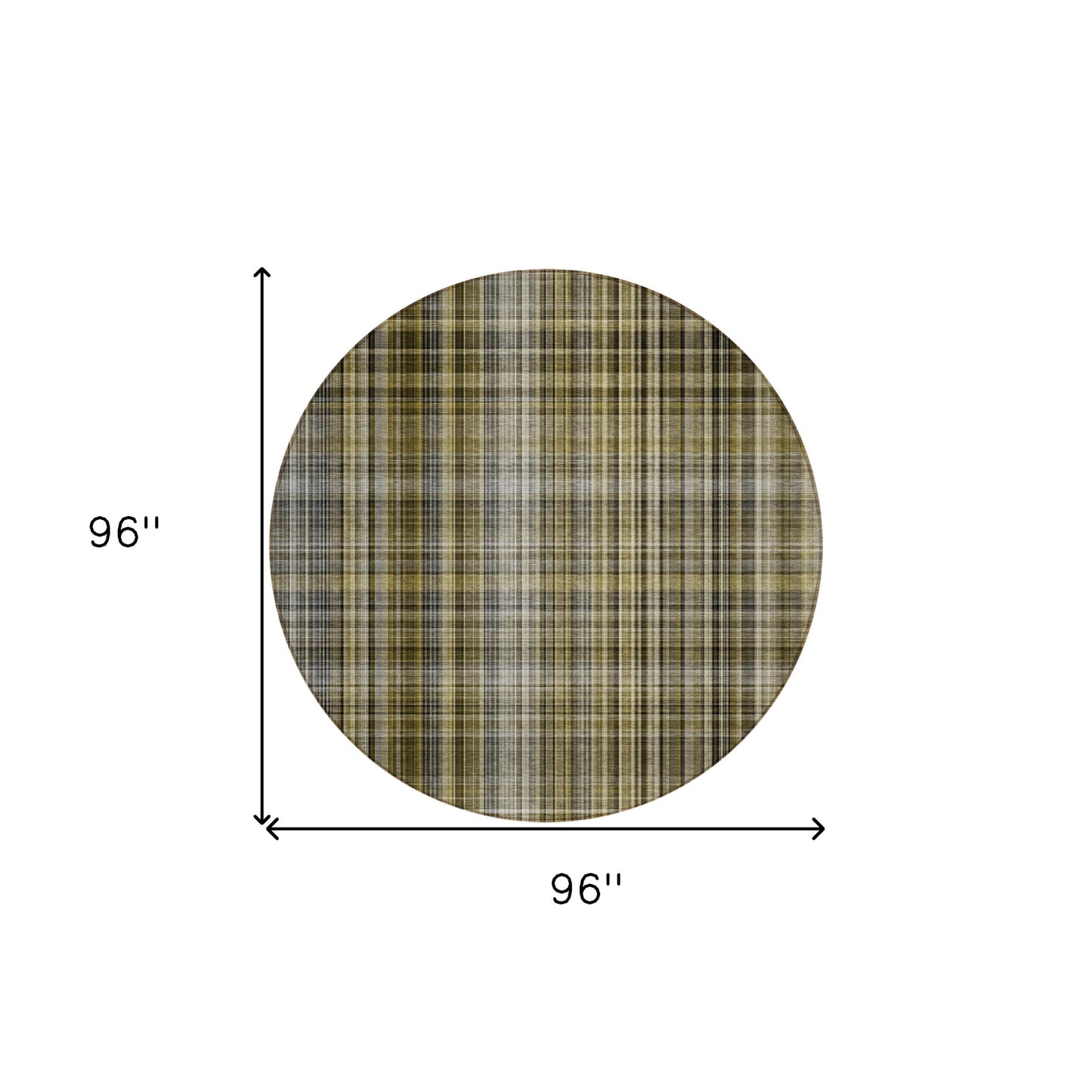 8' X 8' Green Beige and Gray Round Plaid Washable Non Skid Indoor Outdoor Area Rug