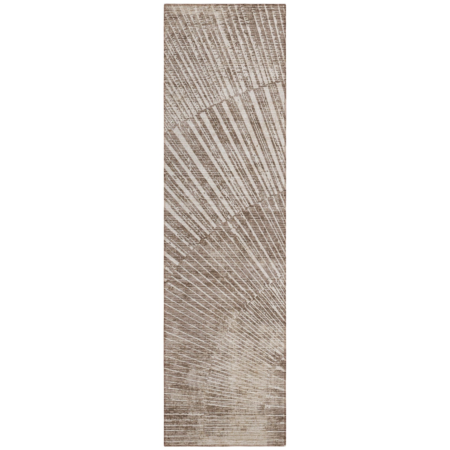 8' Runner Taupe and Ivory Abstract Washable Non Skid Indoor Outdoor Runner Rug