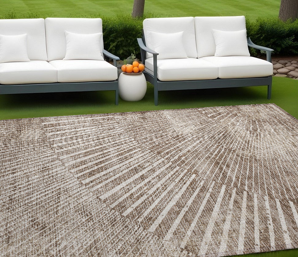 8' X 10' Taupe and Ivory Abstract Washable Non Skid Indoor Outdoor Area Rug