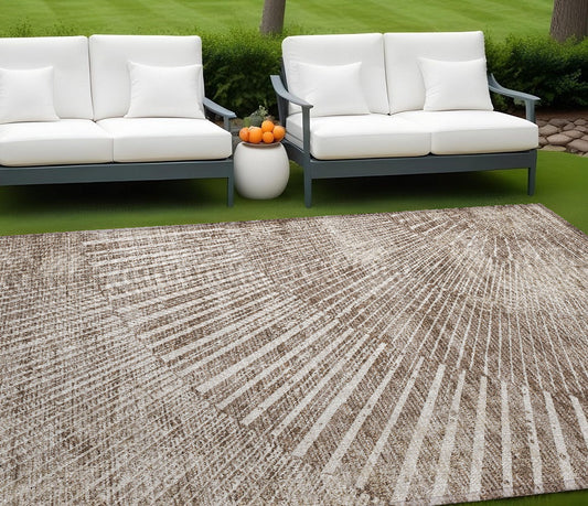 8' X 10' Taupe and Ivory Abstract Washable Non Skid Indoor Outdoor Area Rug