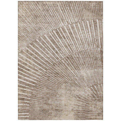 8' X 10' Taupe and Ivory Abstract Washable Non Skid Indoor Outdoor Area Rug