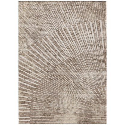 9' X 12' Taupe and Ivory Abstract Washable Non Skid Indoor Outdoor Area Rug