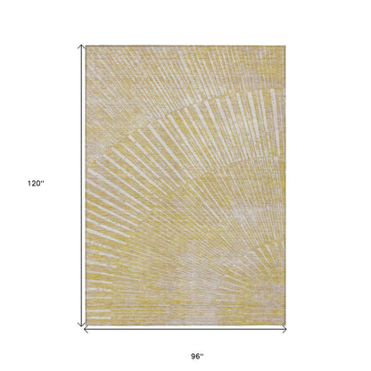 8' X 10' Wheat Abstract Washable Non Skid Indoor Outdoor Area Rug