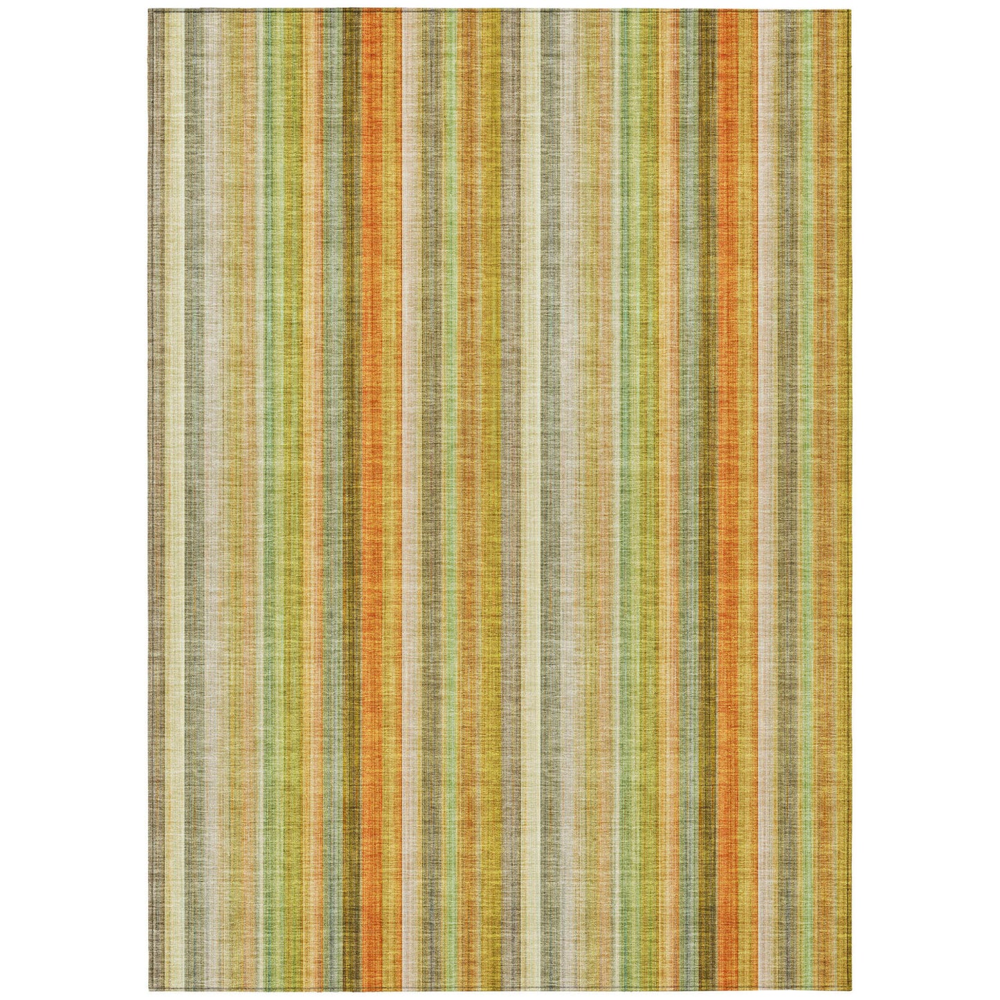 8' X 10' Tan Orange and Green Striped Washable Non Skid Indoor Outdoor Area Rug