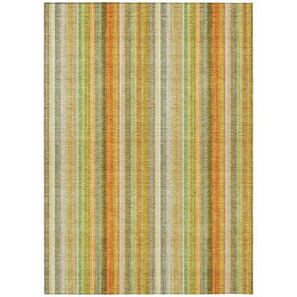 8' X 10' Tan Orange and Green Striped Washable Non Skid Indoor Outdoor Area Rug