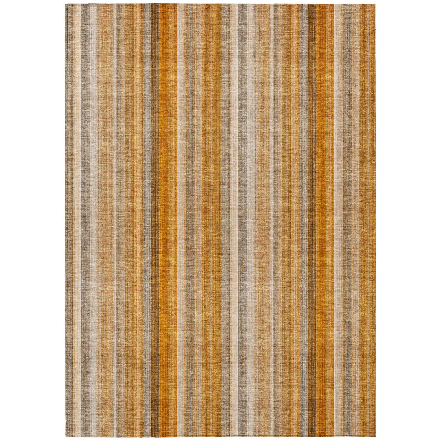 8' X 10' Orange Ivory and Gray Striped Washable Non Skid Indoor Outdoor Area Rug