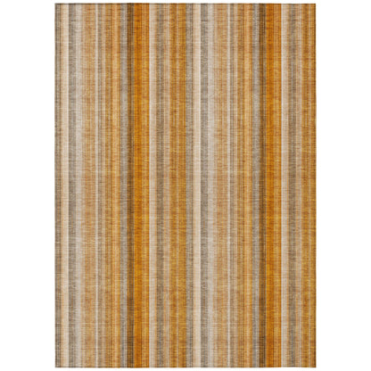 8' X 10' Orange Ivory and Gray Striped Washable Non Skid Indoor Outdoor Area Rug