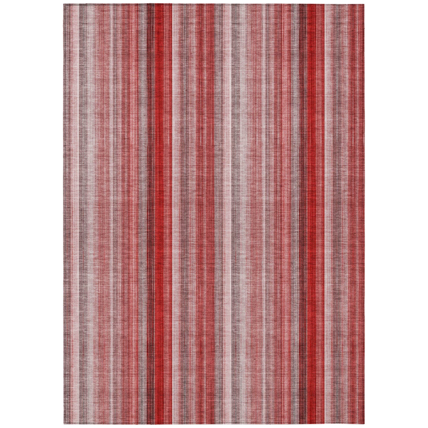 8' X 10' Gray Pink and Red Striped Washable Non Skid Indoor Outdoor Area Rug