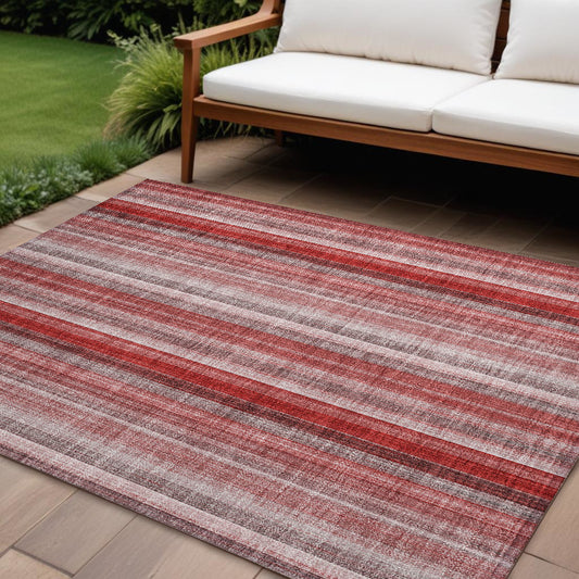 9' X 12' Gray Pink and Red Striped Washable Non Skid Indoor Outdoor Area Rug