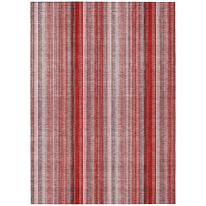 9' X 12' Gray Pink and Red Striped Washable Non Skid Indoor Outdoor Area Rug