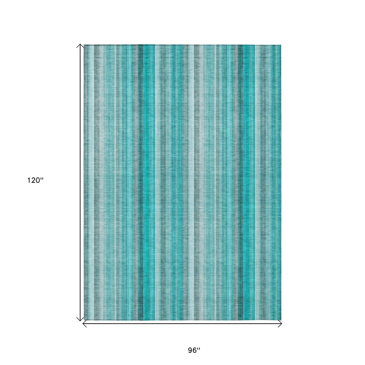 8' X 10' Teal and Gray Striped Washable Non Skid Indoor Outdoor Area Rug