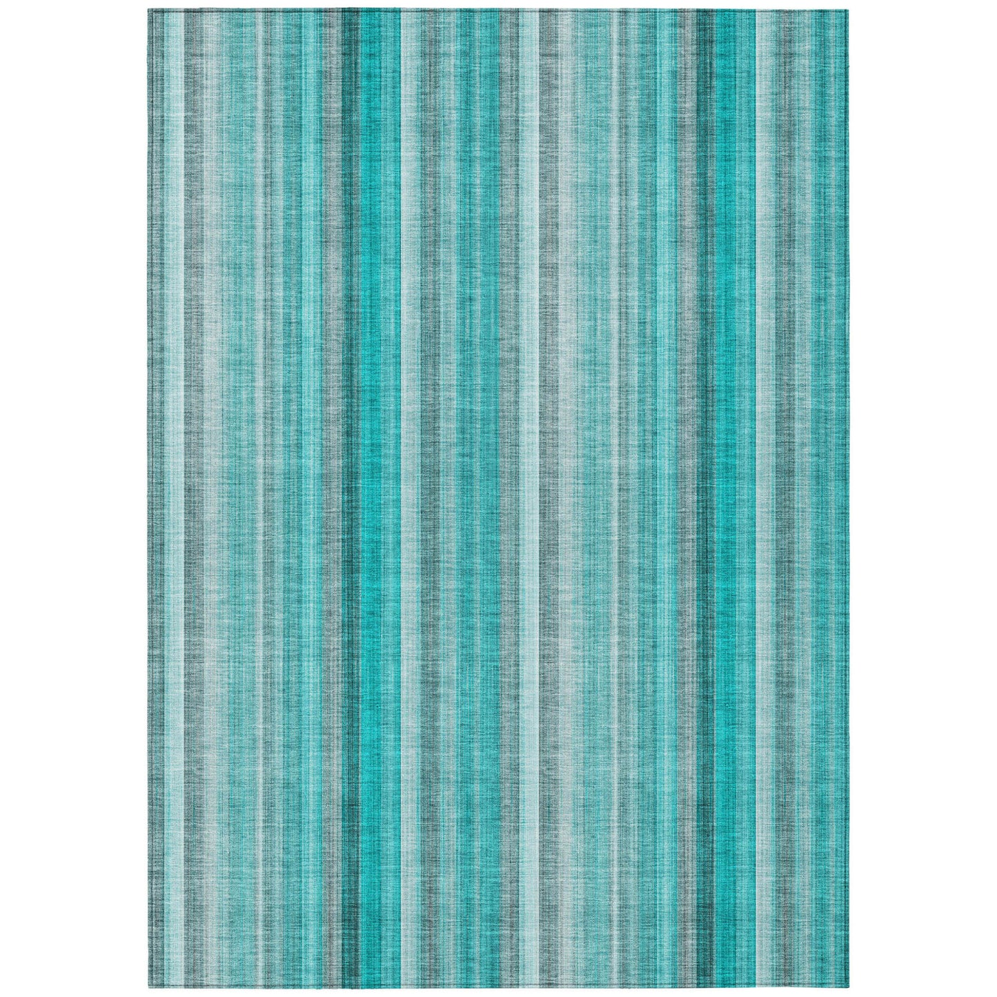 8' X 10' Teal and Gray Striped Washable Non Skid Indoor Outdoor Area Rug