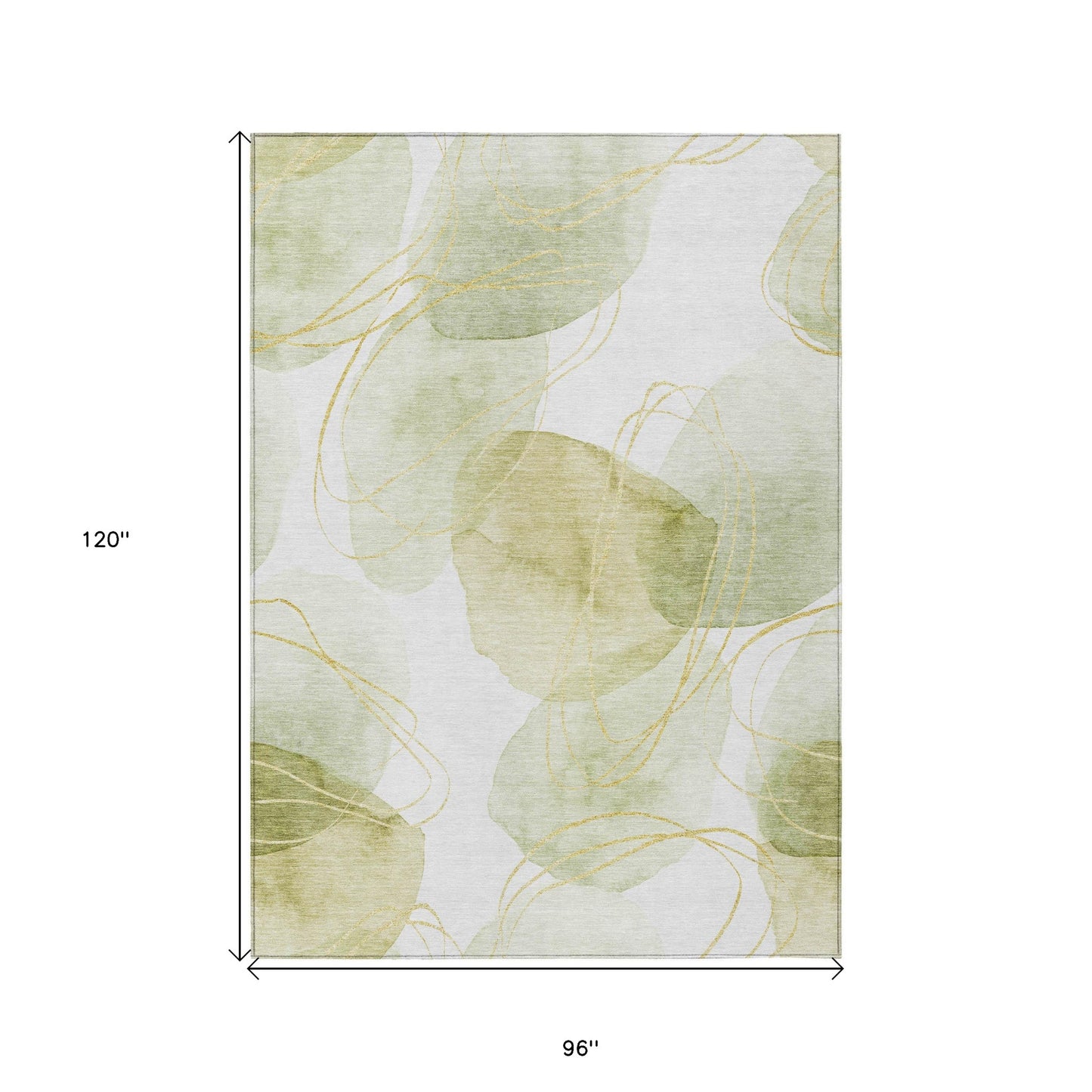 8' X 10' Green and Ivory Abstract Washable Non Skid Indoor Outdoor Area Rug