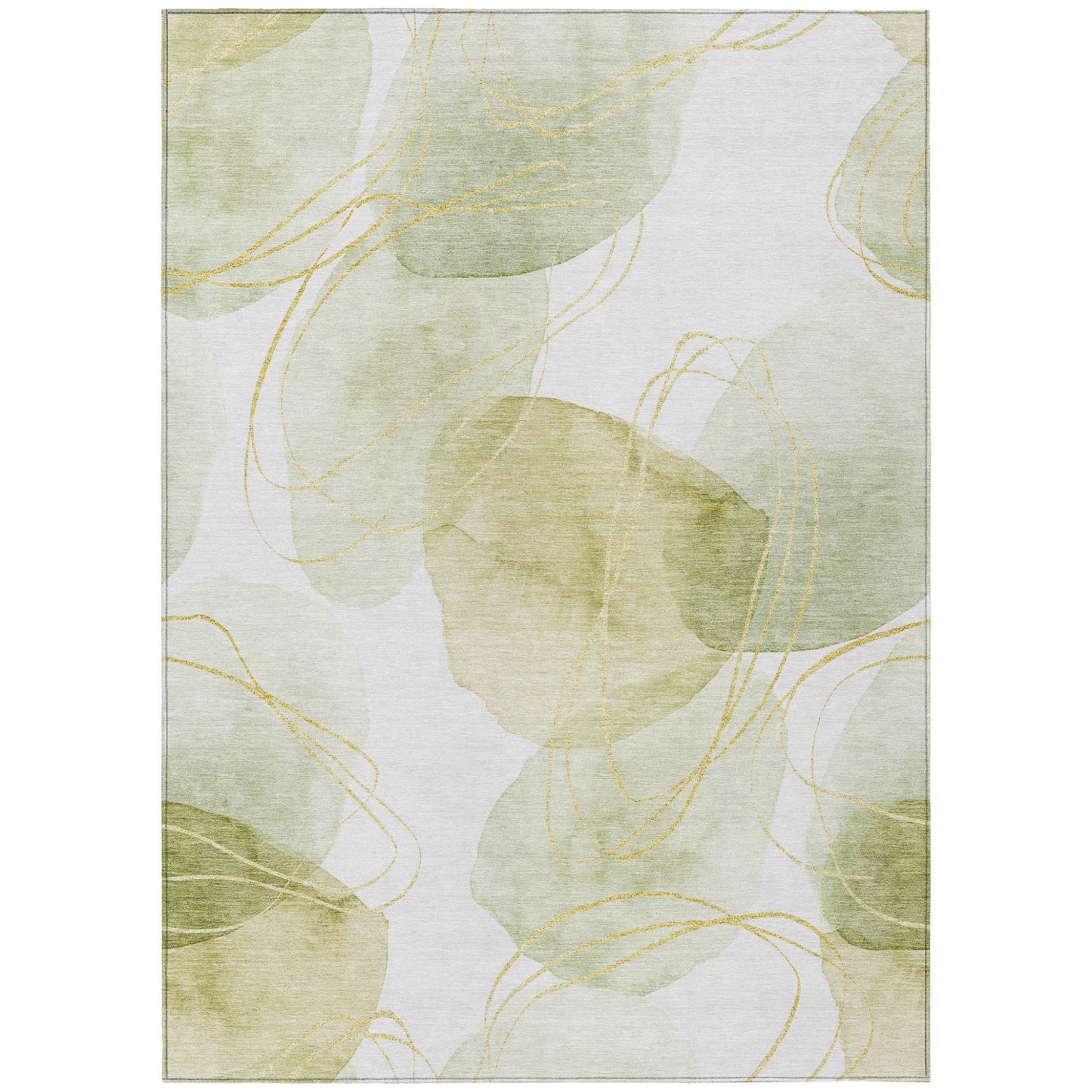 8' X 10' Green and Ivory Abstract Washable Non Skid Indoor Outdoor Area Rug