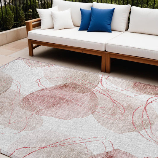 8' X 10' Merlot and Ivory Abstract Washable Non Skid Indoor Outdoor Area Rug